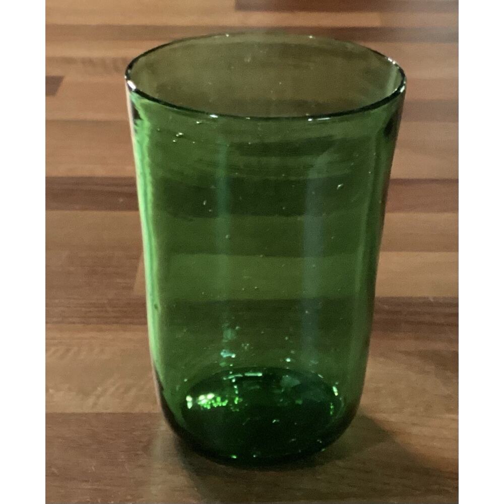 Mexican Hand Blown 5” Green Tumbler Glass 14 Ounces